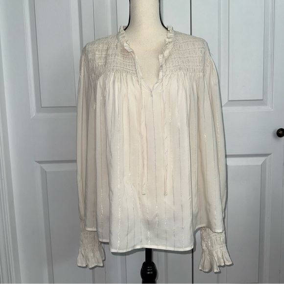 NEW a.n.a Ivory Smocked Blouse Ruffle Details Boho Peasant style Rayon Flowy - Picture 1 of 7
